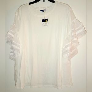 New With Tags White Tee With Lace Sleeves.  Size 1X